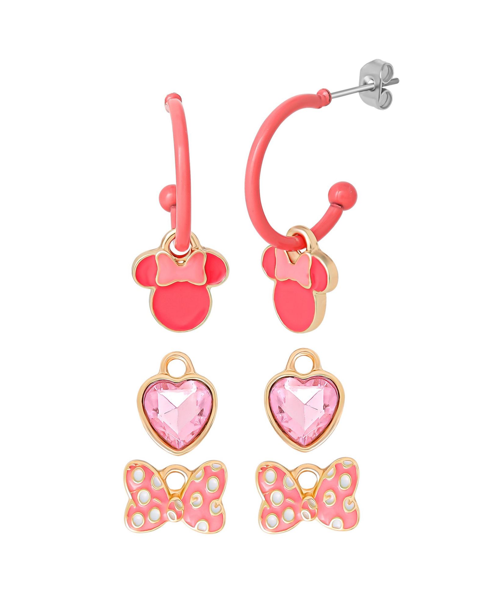 Серьги-кольца Disney Minnie Mouse Bow Charm Set