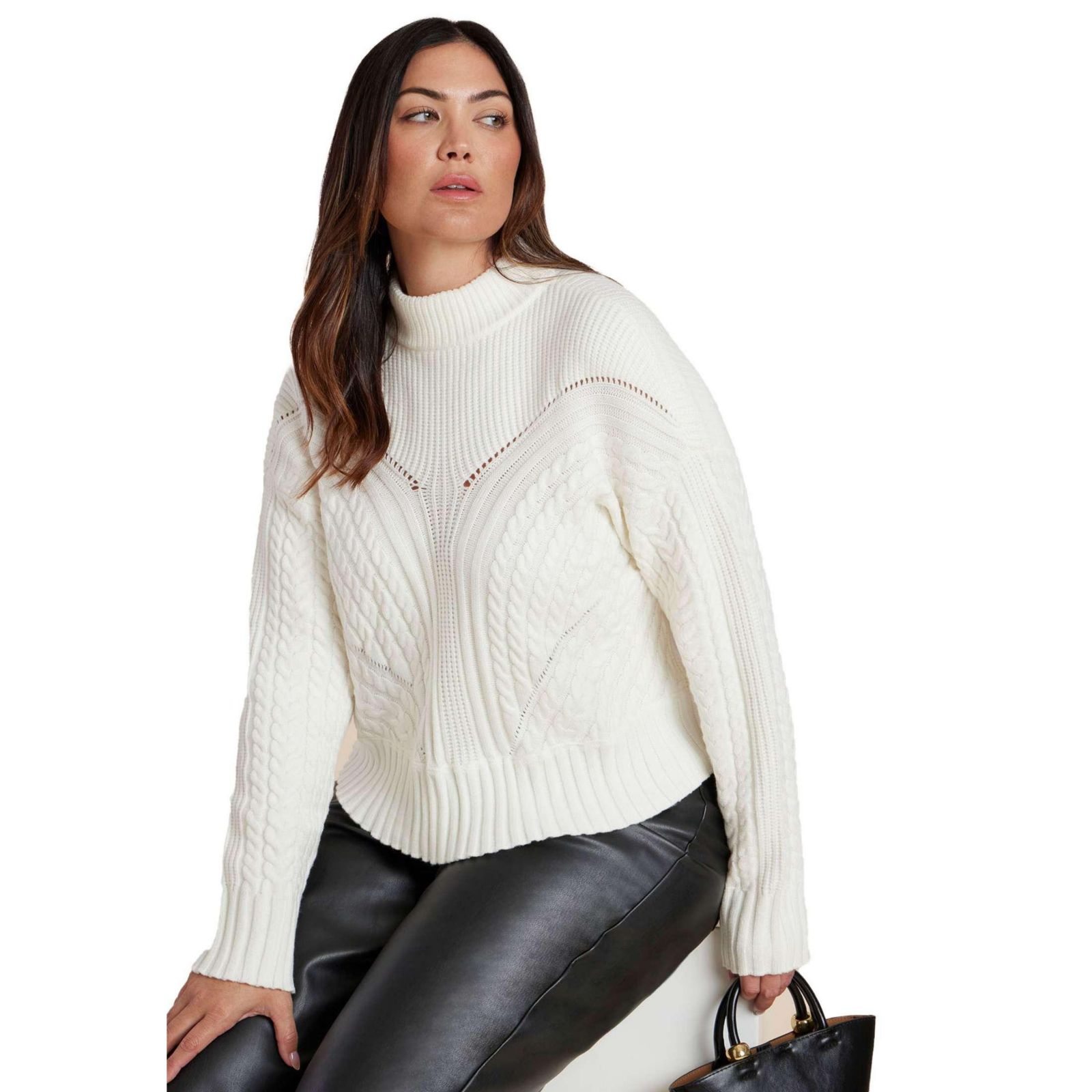 ELOQUII Women's Cableknit Funnelneck Sweater