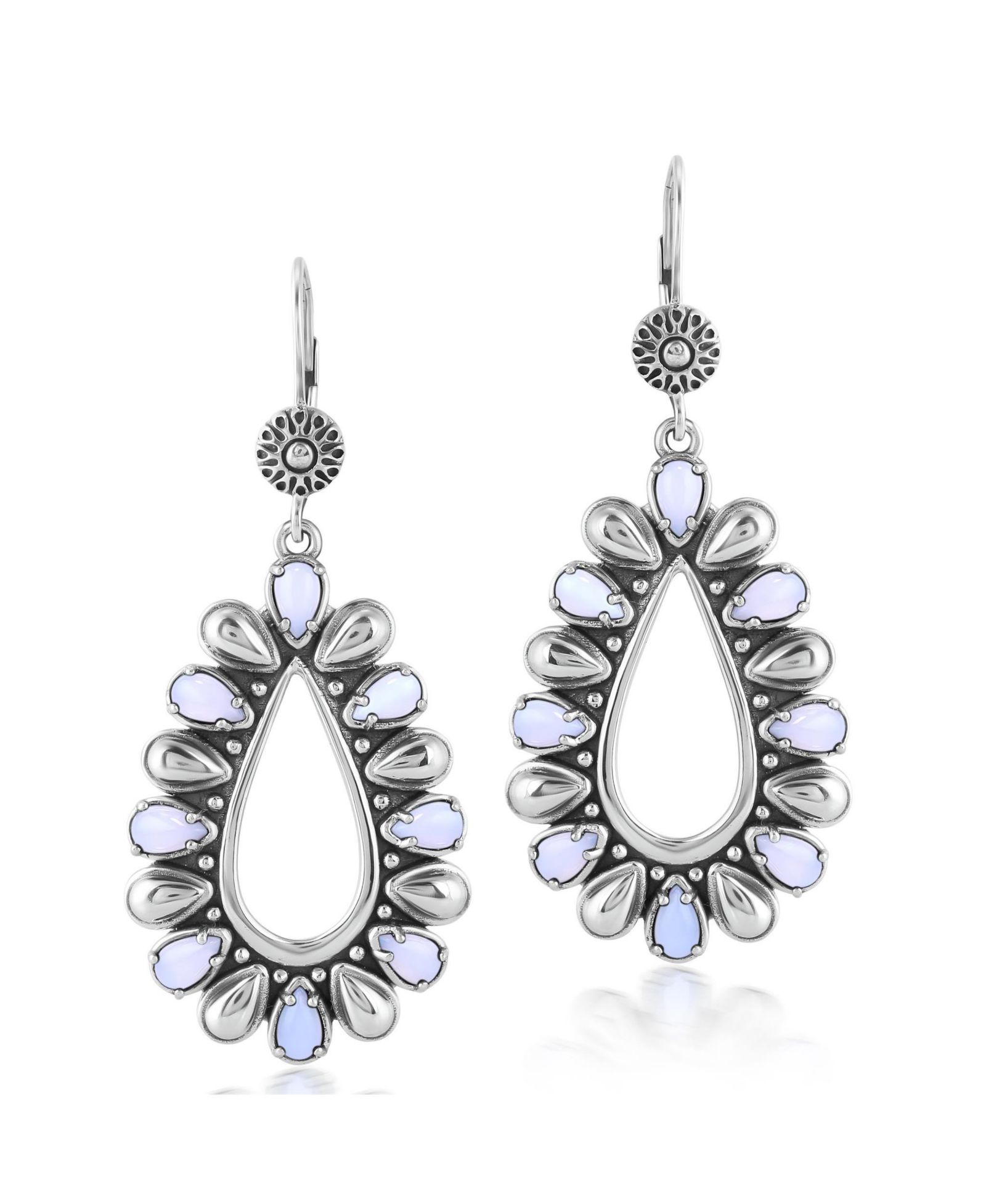 Серьги-подвески American West Jewelry Sterling Lace Agate Open Teardrop Pear-Cut