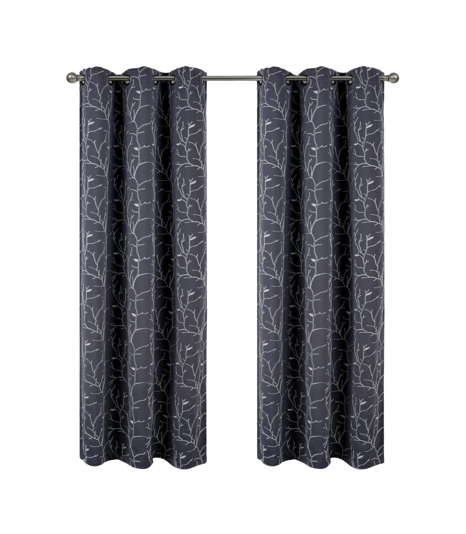Шторы RT Designer Collection Luciana 2 Pack Embroidered Blackout Luxurious Decorative Grommet, 36" x 84" Charcoal