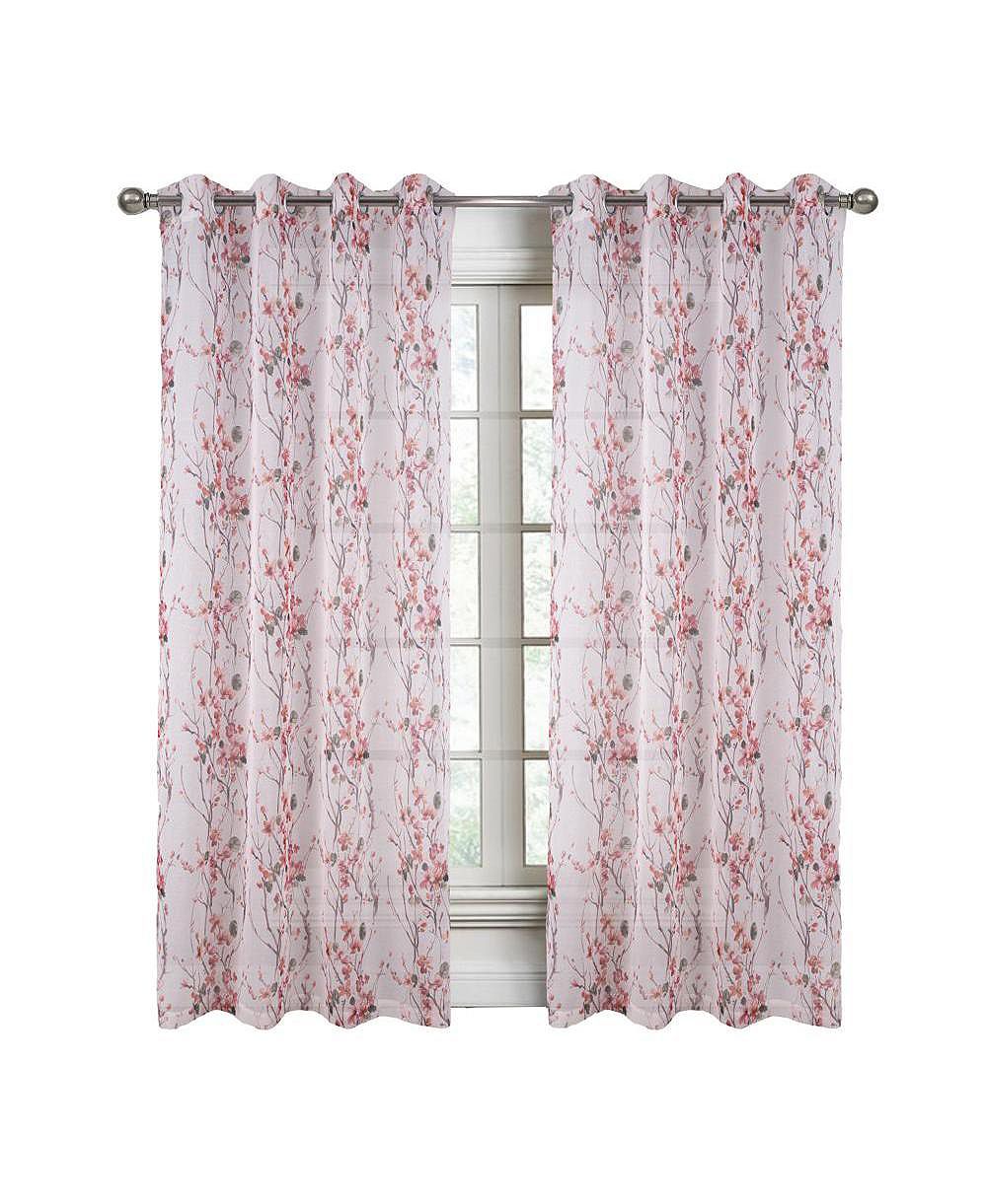 RT Designers Collection Amelia Printed Doily Grommet Light Filtering Curtain Panels for Bedroom Rose