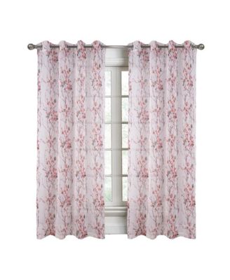 RT Designers Collection Amelia Printed Doily Grommet Light Filtering Curtain Panels for Bedroom Rose