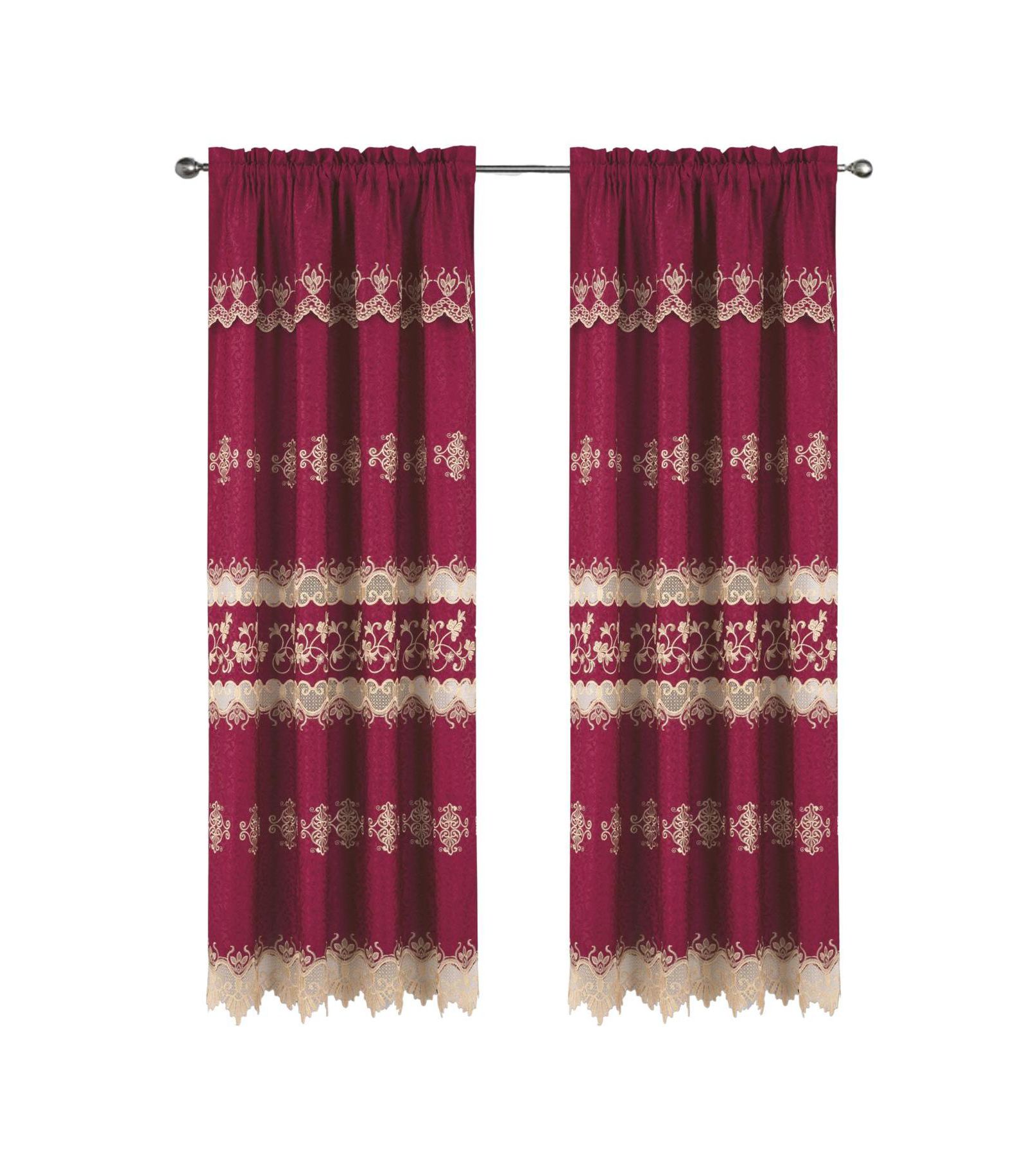 Штора RT Designer Collection Alice Macrame Luxurious Decorative Rod Pocket 54" x 84" Burg