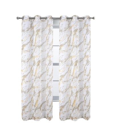 RT Designers Collection Marble Grommet Metallic Sheer Printed Doily Curtain Panel 54" x 84"