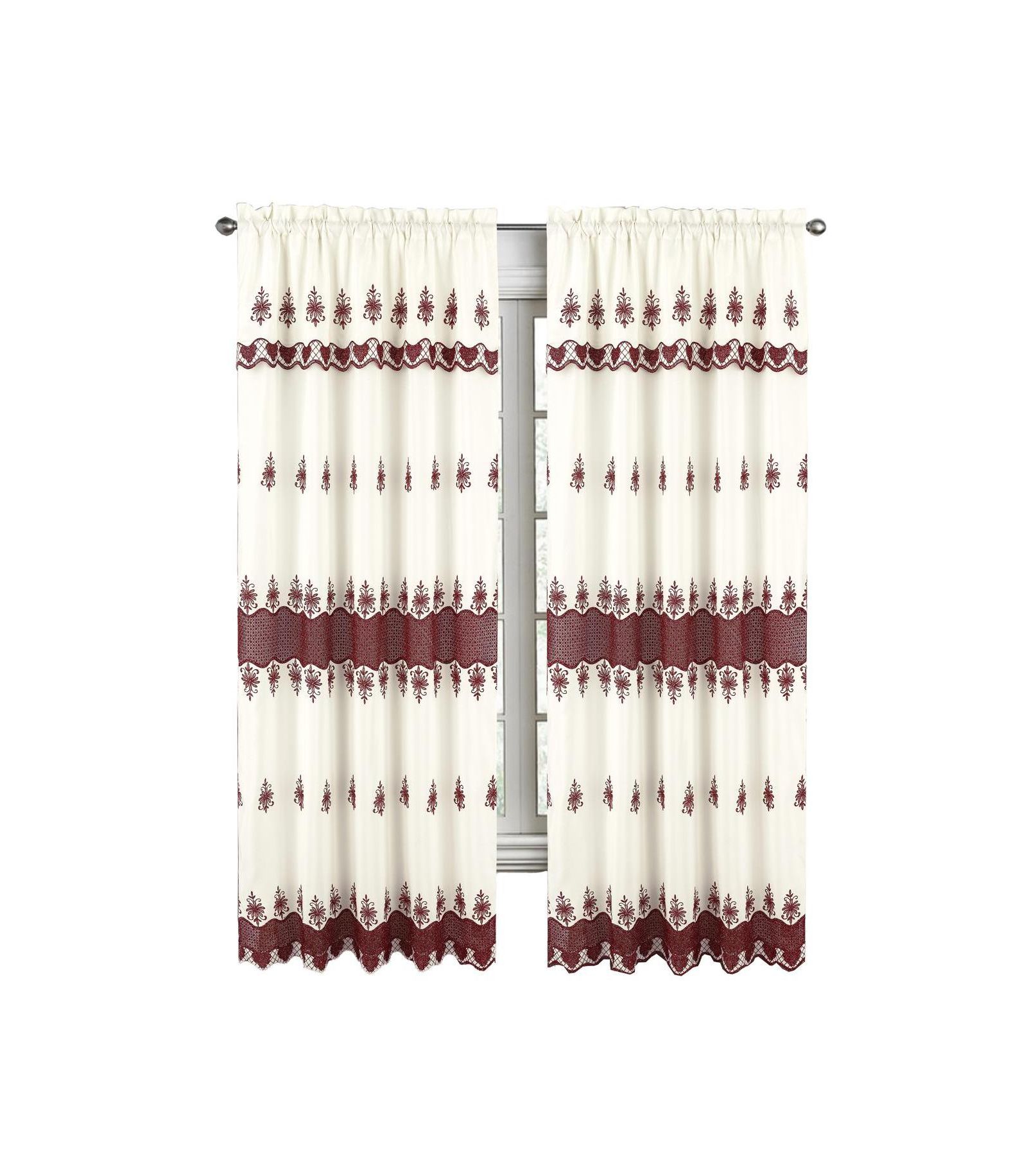 RT Designers Collection Donna Macrame Construction 3" Rod Pocket Curtain Panel Beige/Burgundy