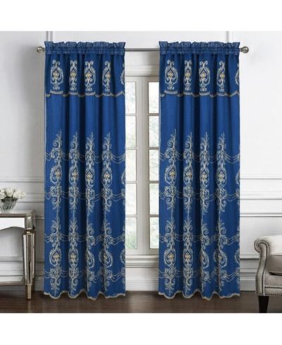 Штора RT Designers Collection Jayla Stylish and Premium Embroidered Panel 54" x 90" Navy