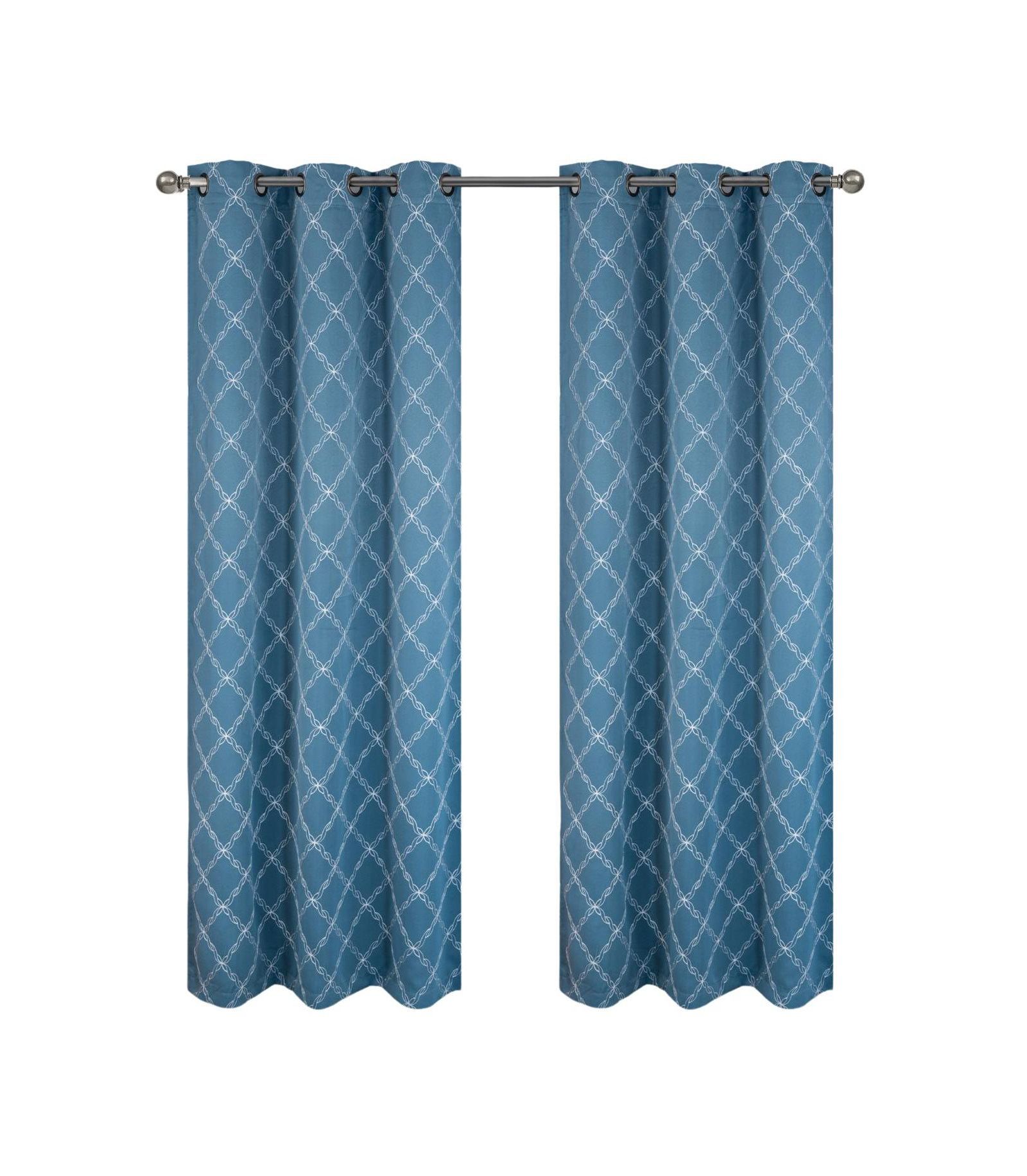 RT Designer Collection Gable 2 Pack Embroidered Blackout Luxurious Decorative Grommet Curtain Panel 36" x 84" Slate Blue