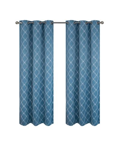 RT Designer Collection Gable 2 Pack Embroidered Blackout Luxurious Decorative Grommet Curtain Panel 36" x 84" Slate Blue