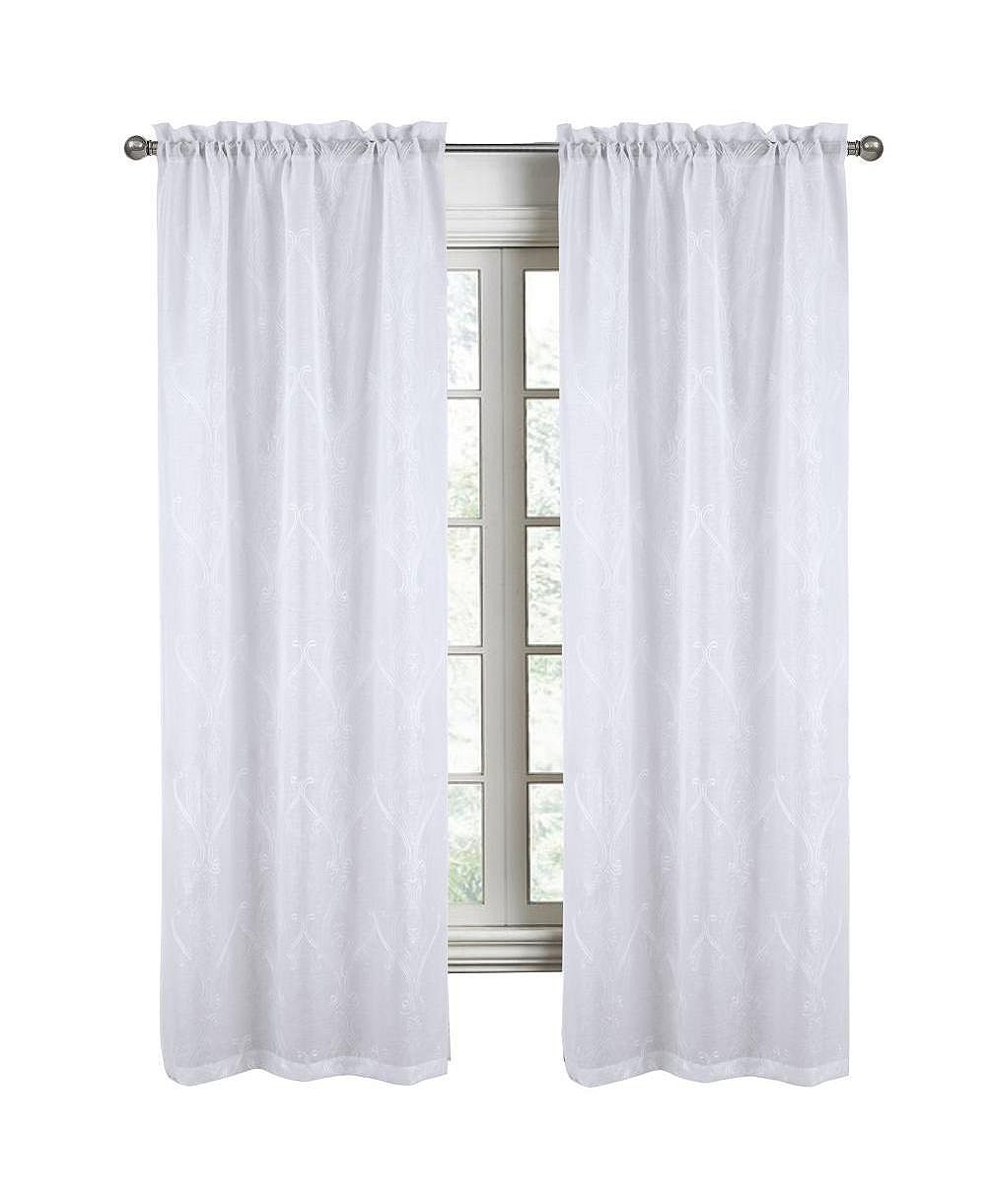 RT Designers Collection Pearl Emb Metallic Doily Rod Pocket Room Darkening Window Curtains for Bedroom 54" x 95" White