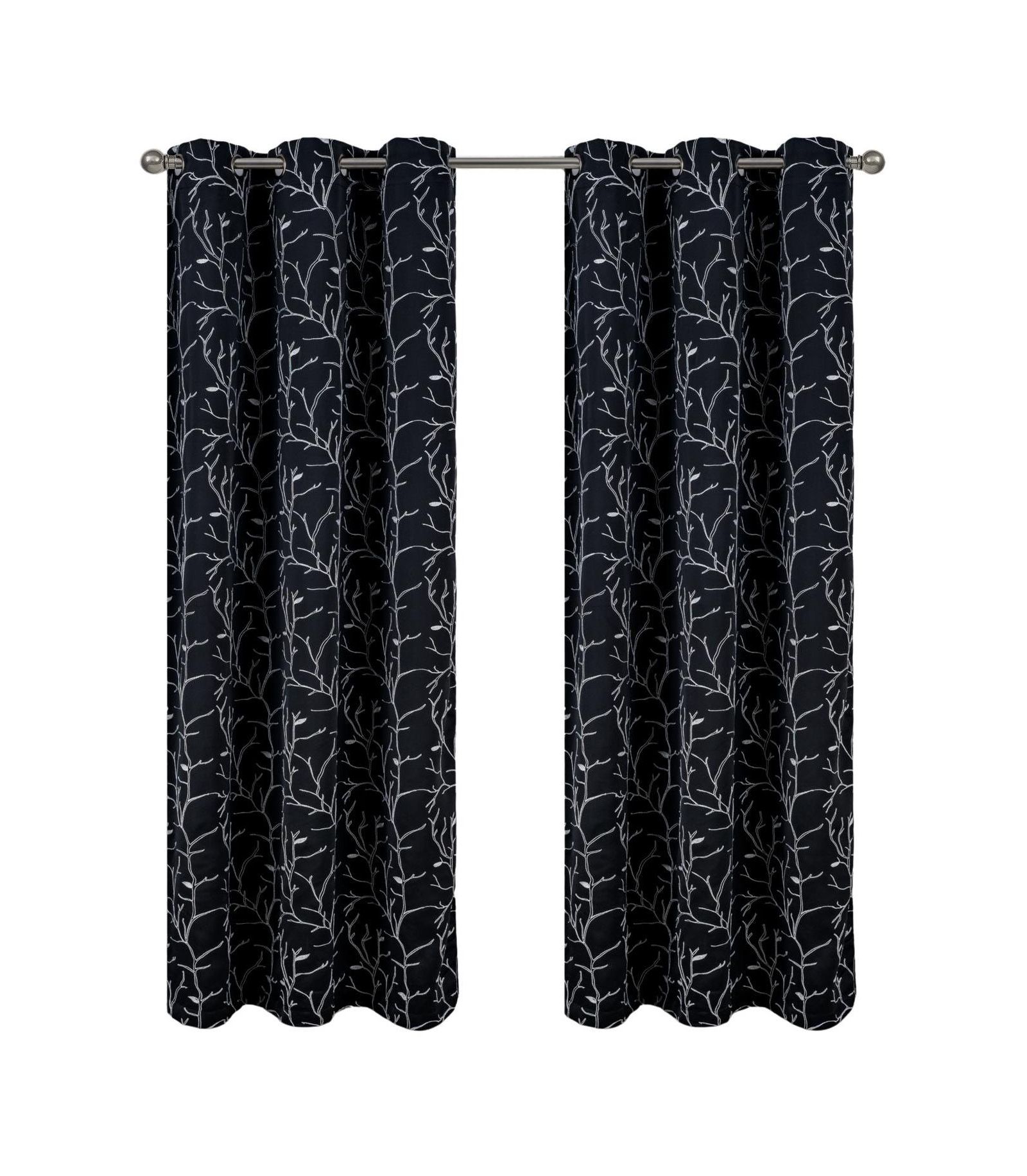 RT Designer Collection Luciana Embroidered Blackout Luxurious Decorative Grommet Curtain Panel Black