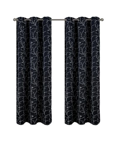 RT Designer Collection Luciana Embroidered Blackout Luxurious Decorative Grommet Curtain Panel Black