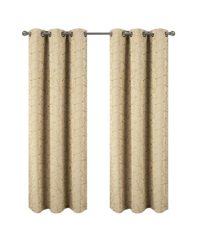 RT Designer Collection Luciana Embroidered Blackout Luxurious Decorative Grommet Curtain Panel Beige