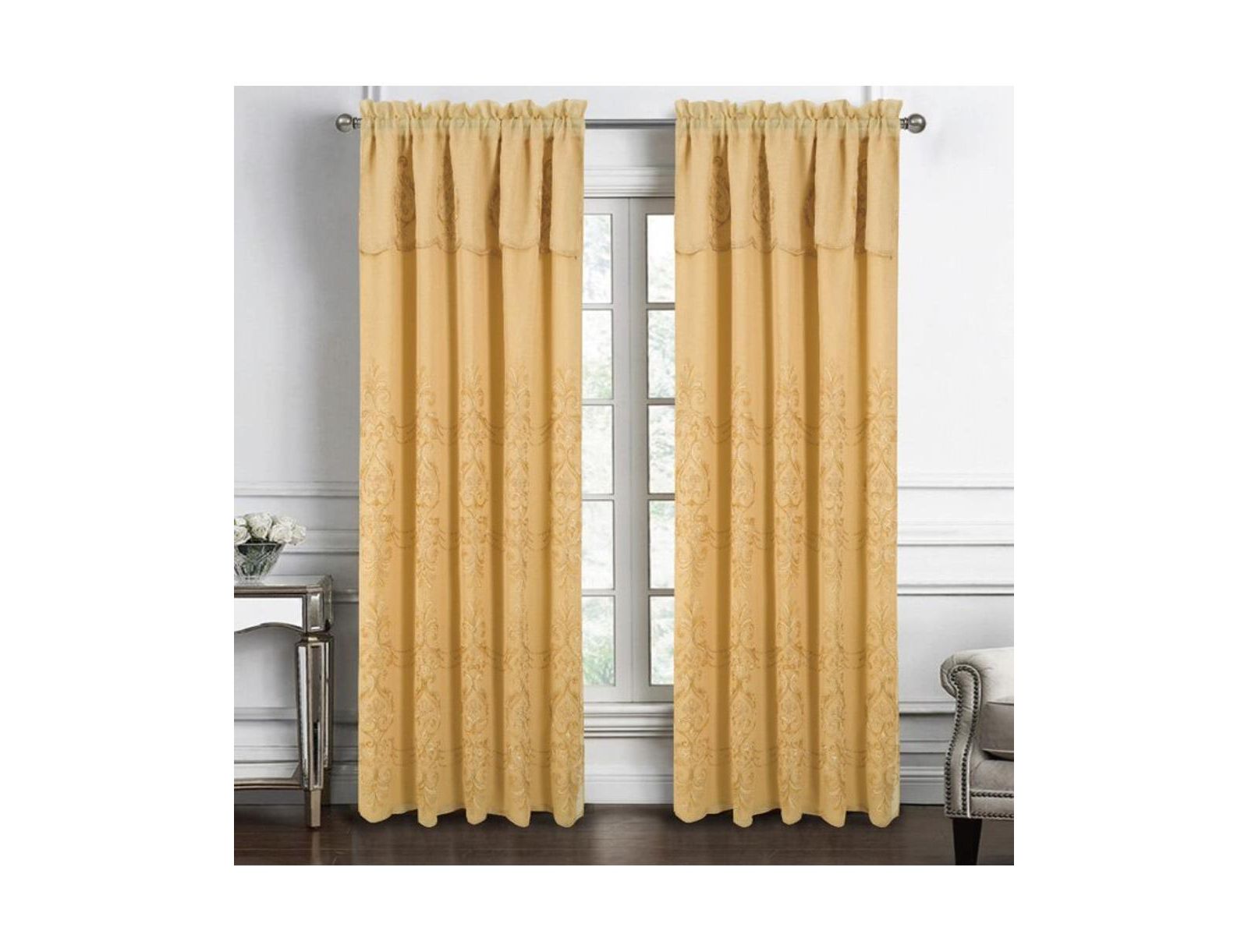 RT Designers Collection Jayla стильная премиальная вышитая штора 54" x 90" Gold
