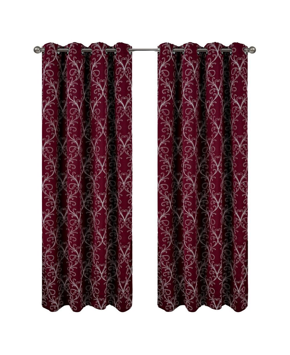 RT Designer Collection Kimber Embroidered Blackout Luxurious Decorative Grommet Curtain Panel Burgundy
