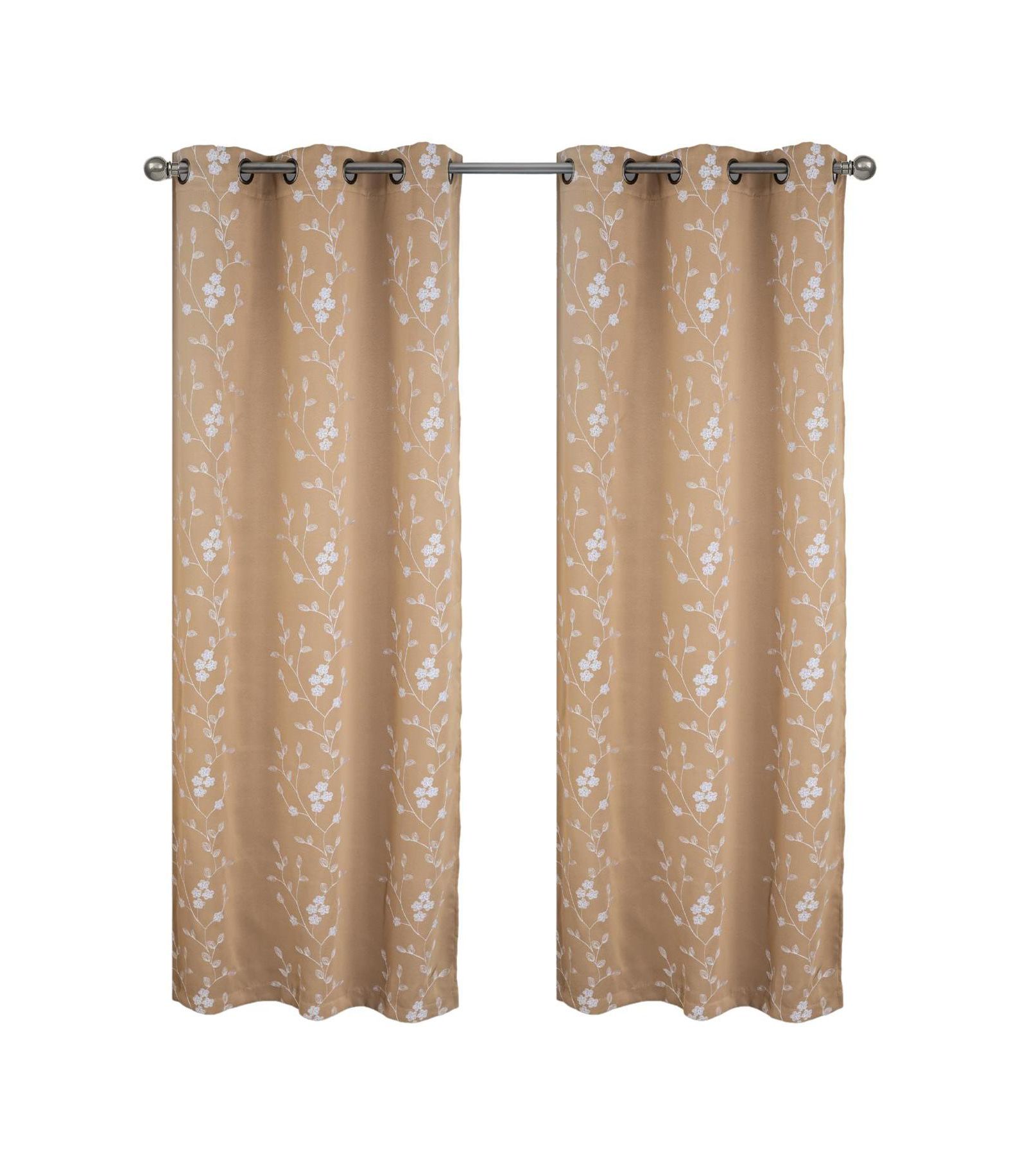 RT Designer Collection Lilian Embroidered Blackout Luxurious Decorative Grommet Curtain Panel Taupe
