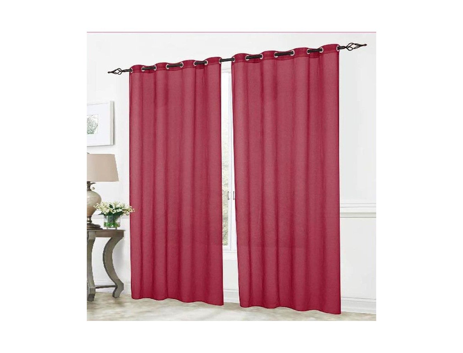 RT Designers Collection Cara Sheer Voile Grommet Curtain Panel 54" x 84" Burgundy