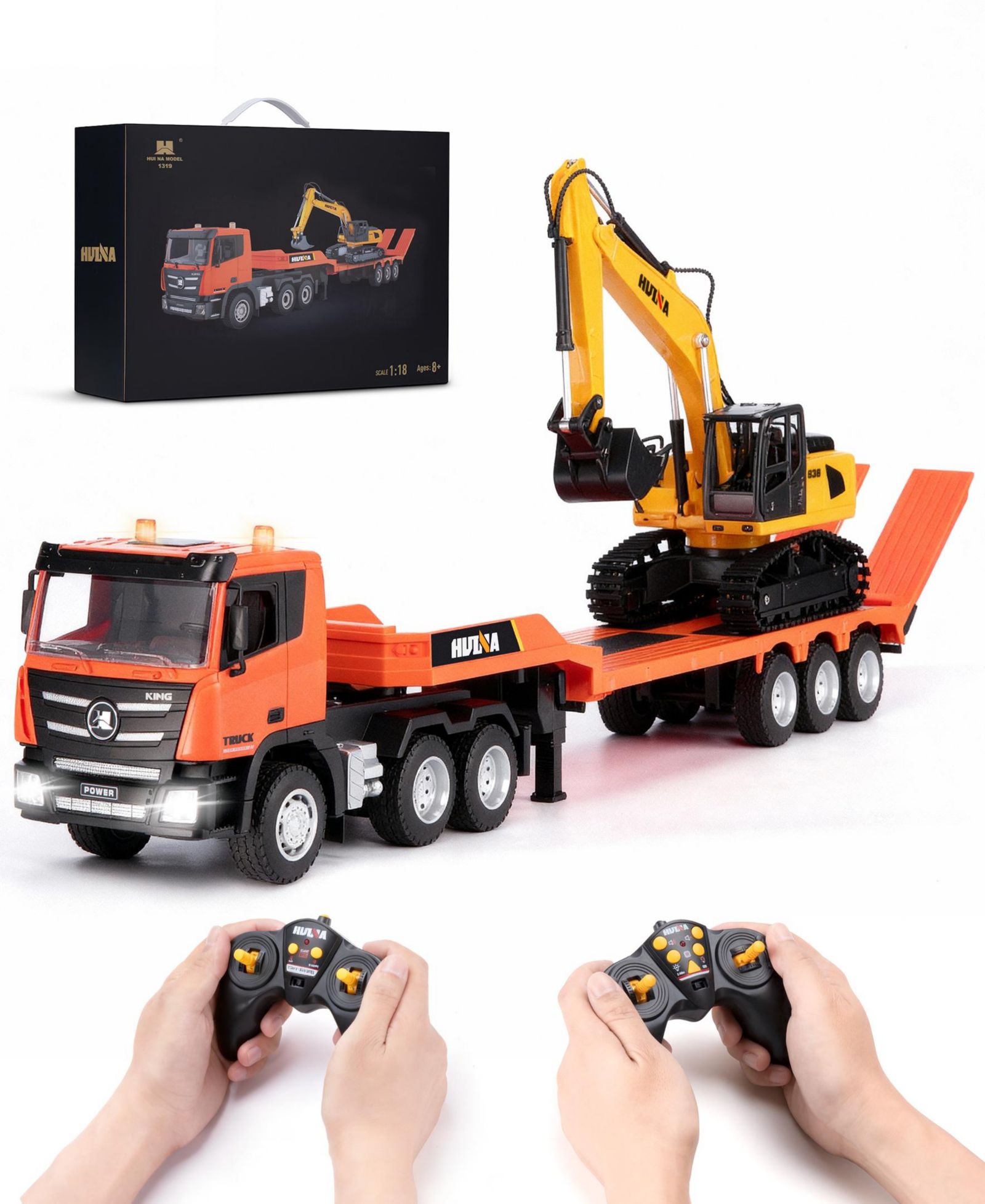 Игровой набор SUGIFT RC Semi Truck & Excavator, 1:24 Remote Control Construction Vehicles с подсветкой и звуком