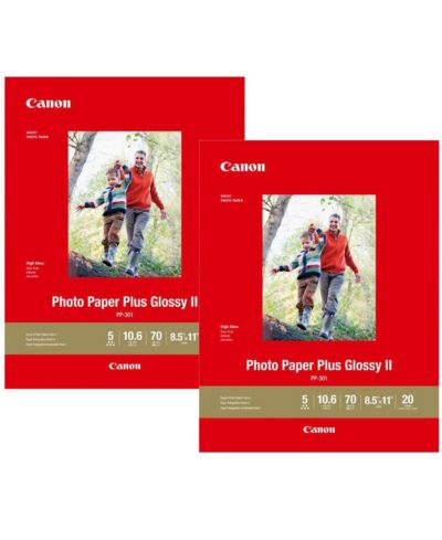 Canon 2 Pack PP-301 Photo Paper Plus Glossy II Inkjet Paper, 10.6 mil, 265 gsm, 8.5x11", 20 Sheet Pack