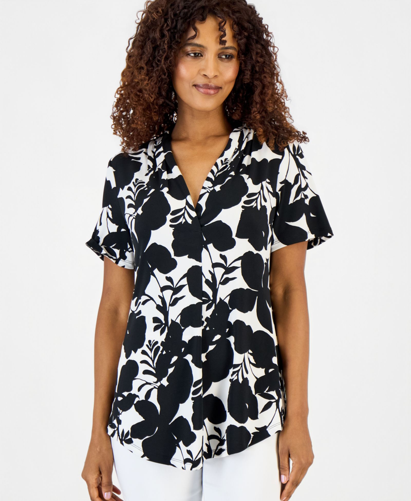 Женский трикотажный топ JM Collection Printed Short-Sleeve V-Neck