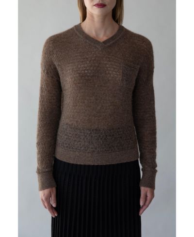 SSKEIN Women's Lacey Pointelle Pullover Sweater
