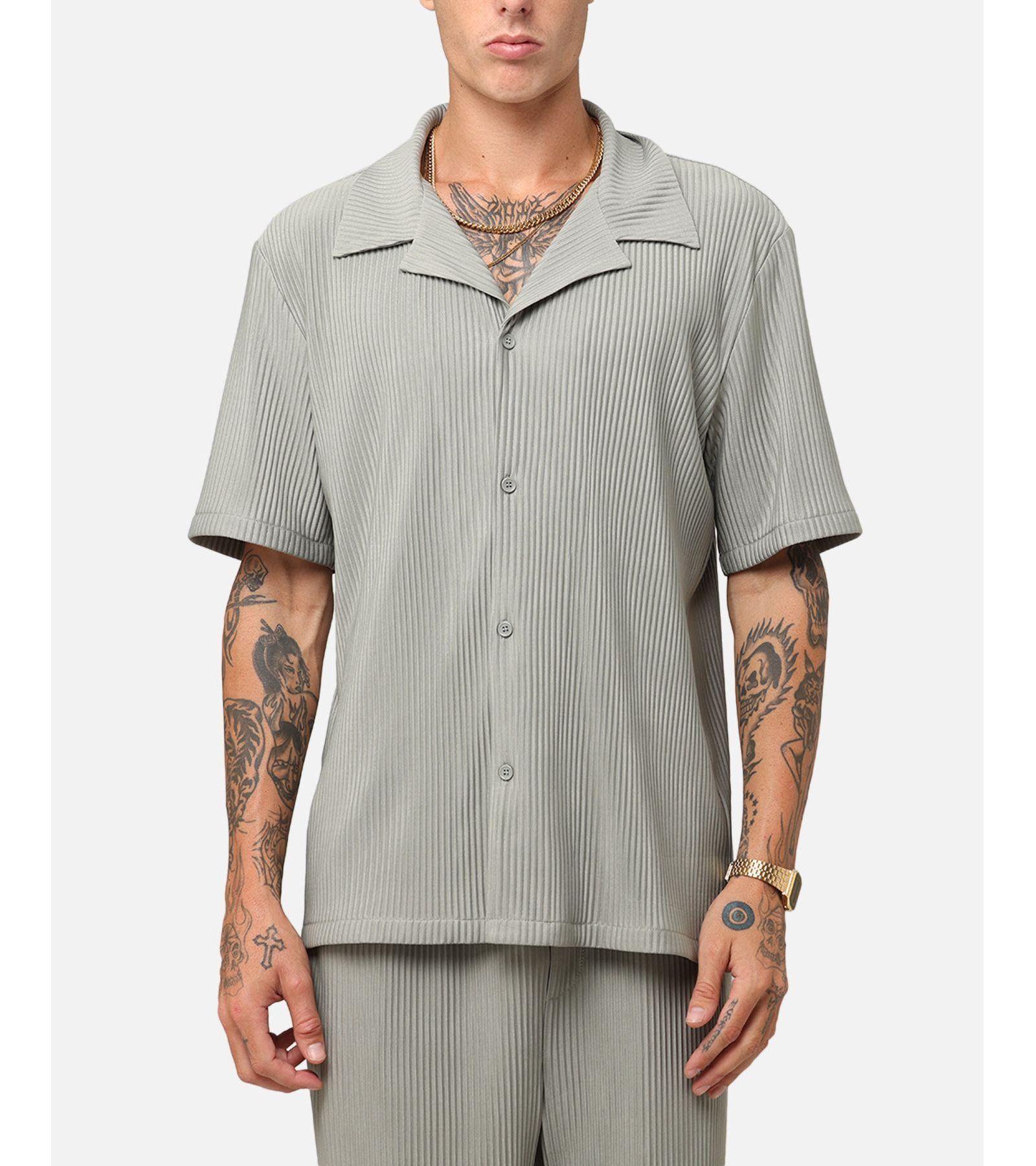XXIII Men's Pleated Button Up Shirt - Olive M