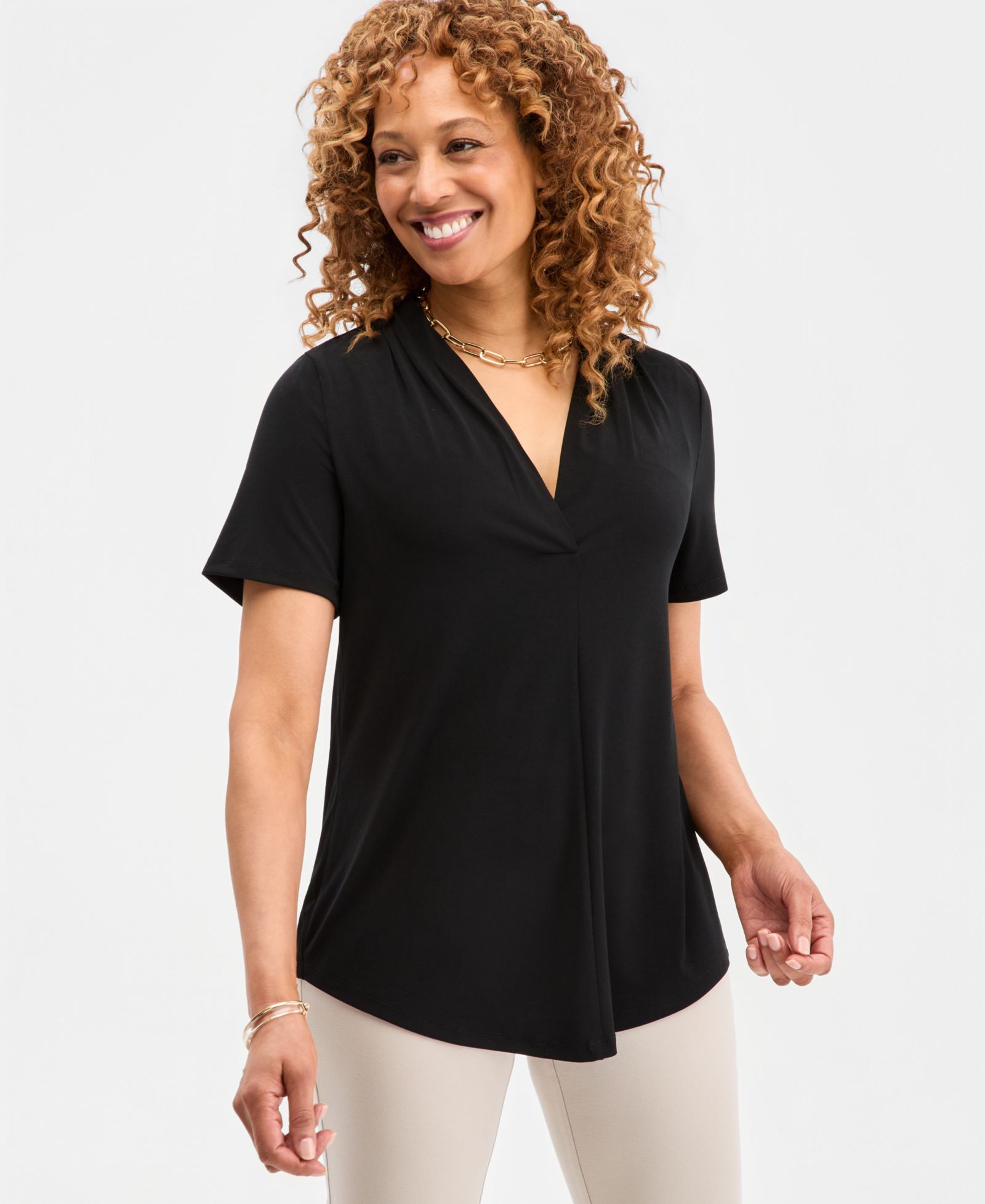 JM Collection Women's Solid Short-Sleeve V-Neck Knit Top, Macy's Exclusive