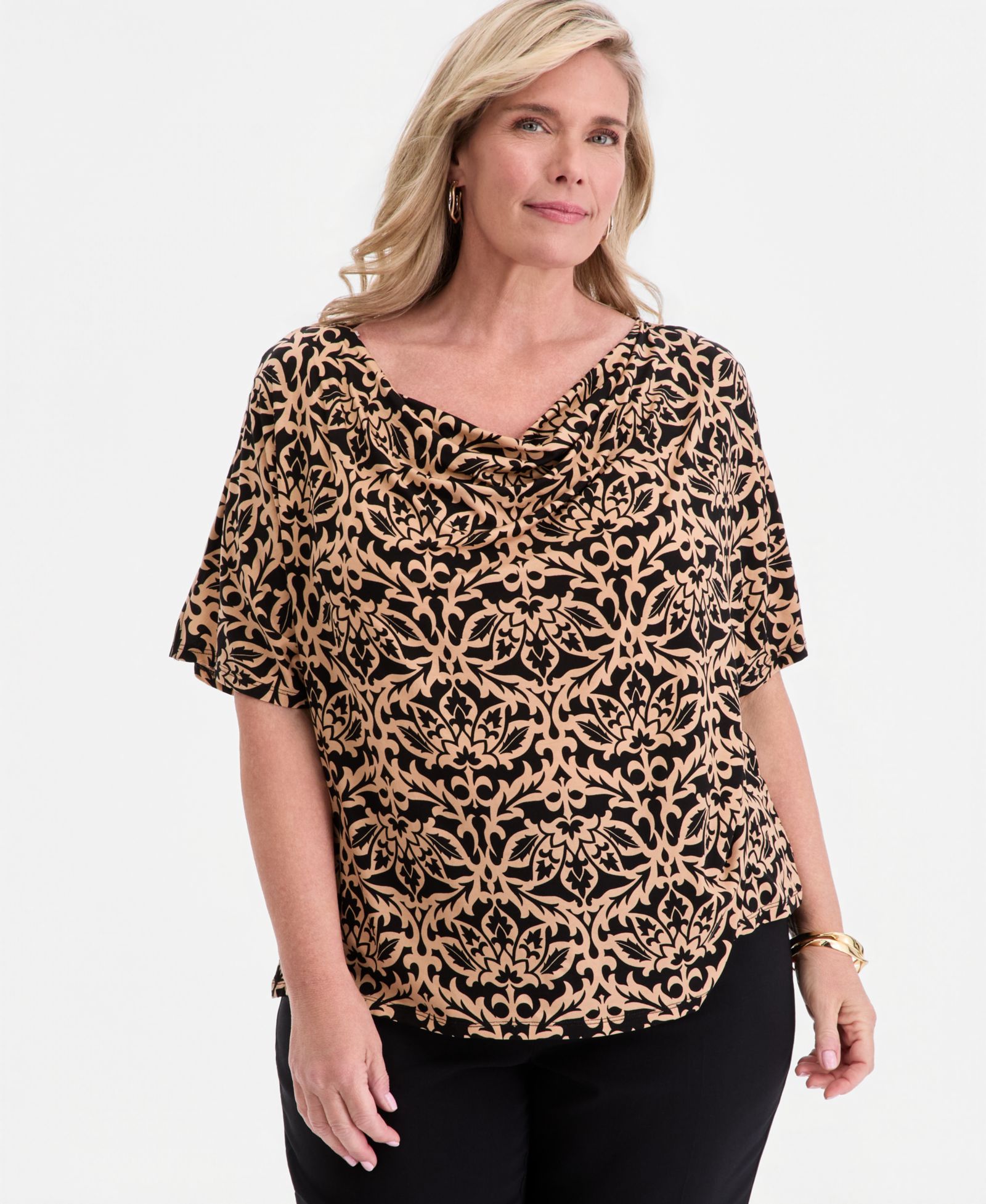 JM Collection Plus Size Printed Cowl-Neck Knit Top, Macy's Exclusive