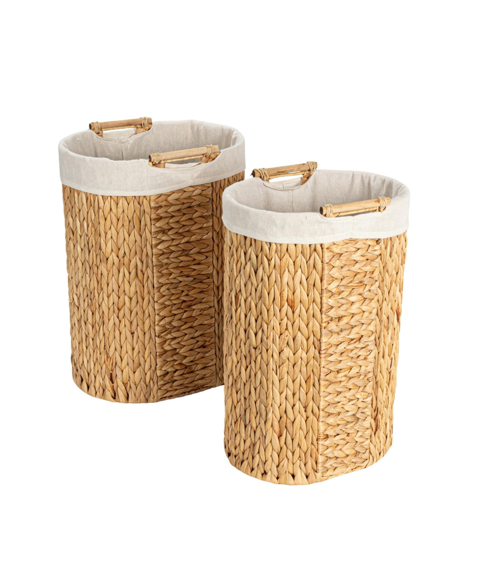 Household Essentials Handwoven Water Hyacinth Oval Hamper Set with Cotton Lining, Set of 2