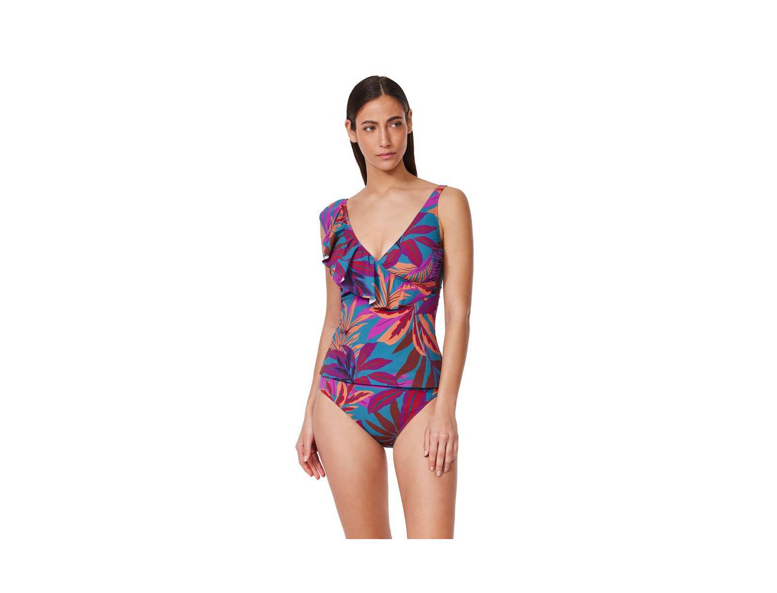Profile by Gottex Women's Plantopia Ruffle V Neck Surplice Tankini