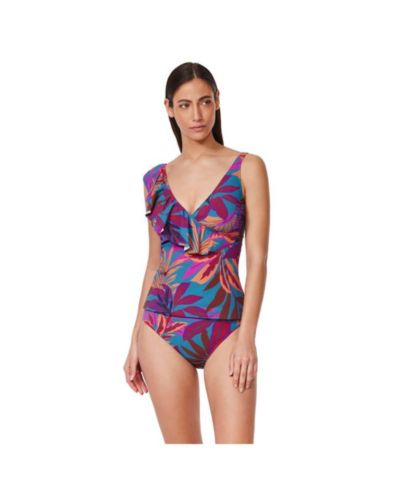 Profile by Gottex Women's Plantopia Ruffle V Neck Surplice Tankini