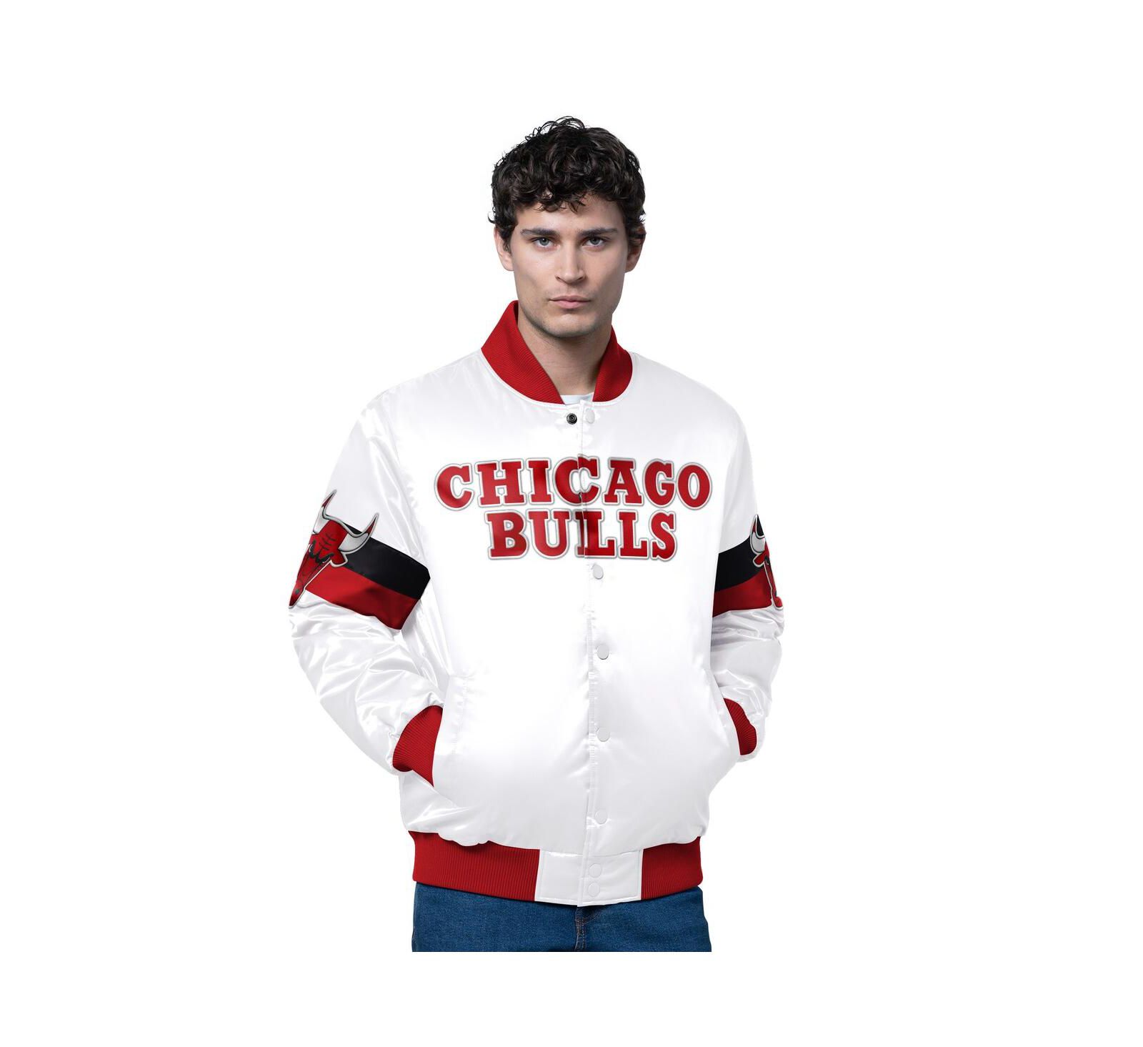 Men's White Chicago Bulls Triple Option Varsity Full-Snap Satin Jacket