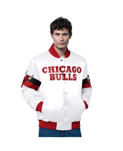 Men's White Chicago Bulls Triple Option Varsity Full-Snap Satin Jacket