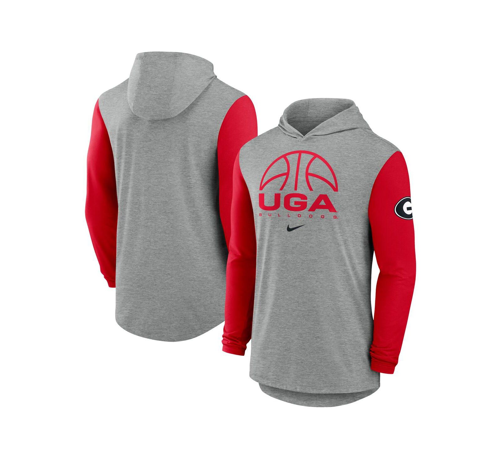 Nike Men's Gray/Red Georgia Bulldogs Basketball Color-Block Tri-Blend Dri-FIT Long Sleeve Hoodie T-Shirt