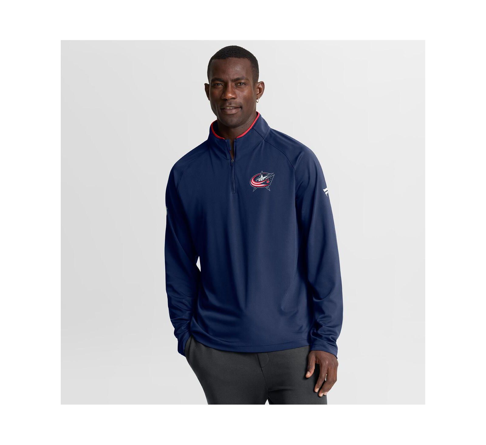 Men's Navy Columbus Blue Jackets Authentic Pro Rink Training Quarter-Zip Pullover Sweatshirt