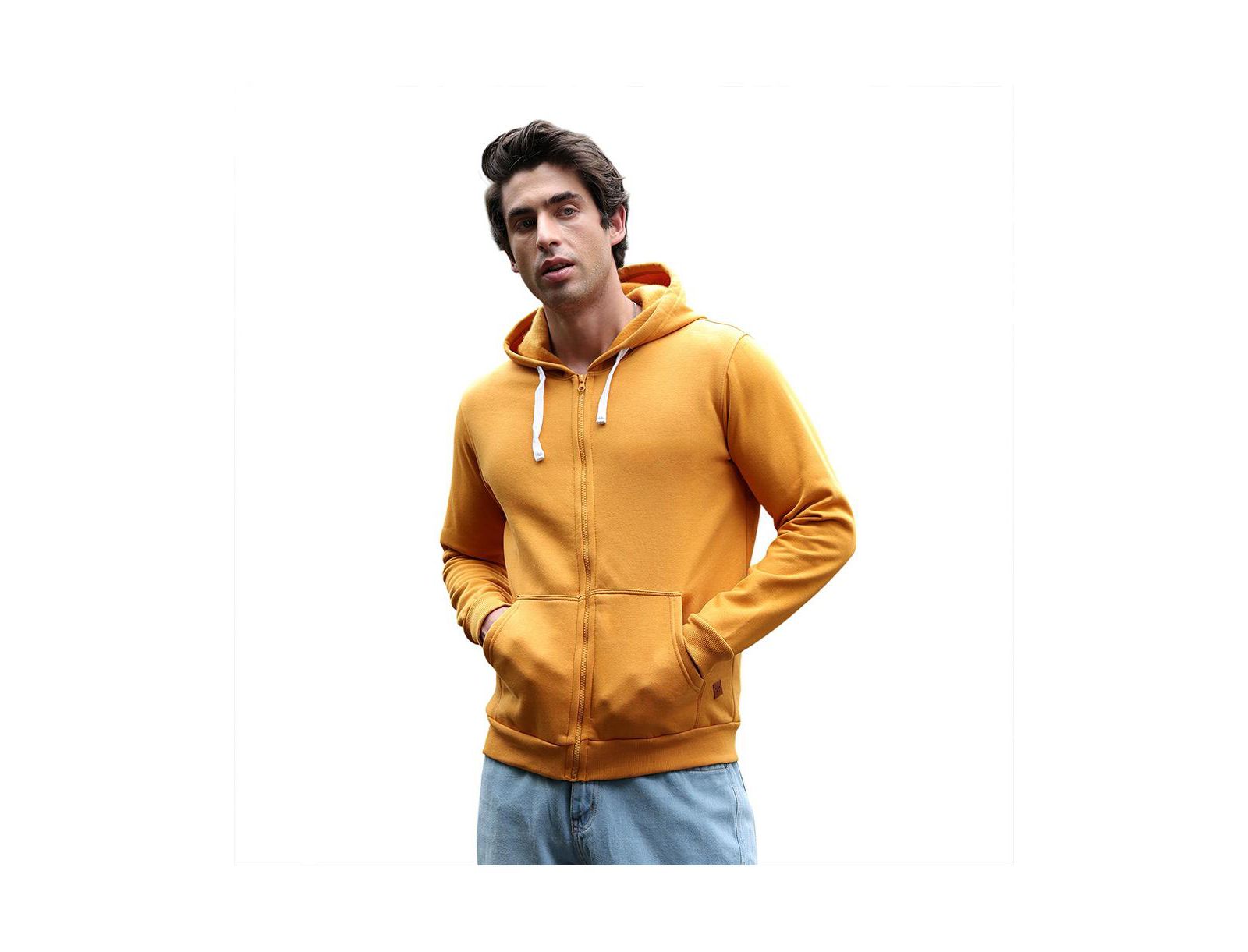Campus Sutra Men's Mustard Yellow Zip-Front Regular Hoodie