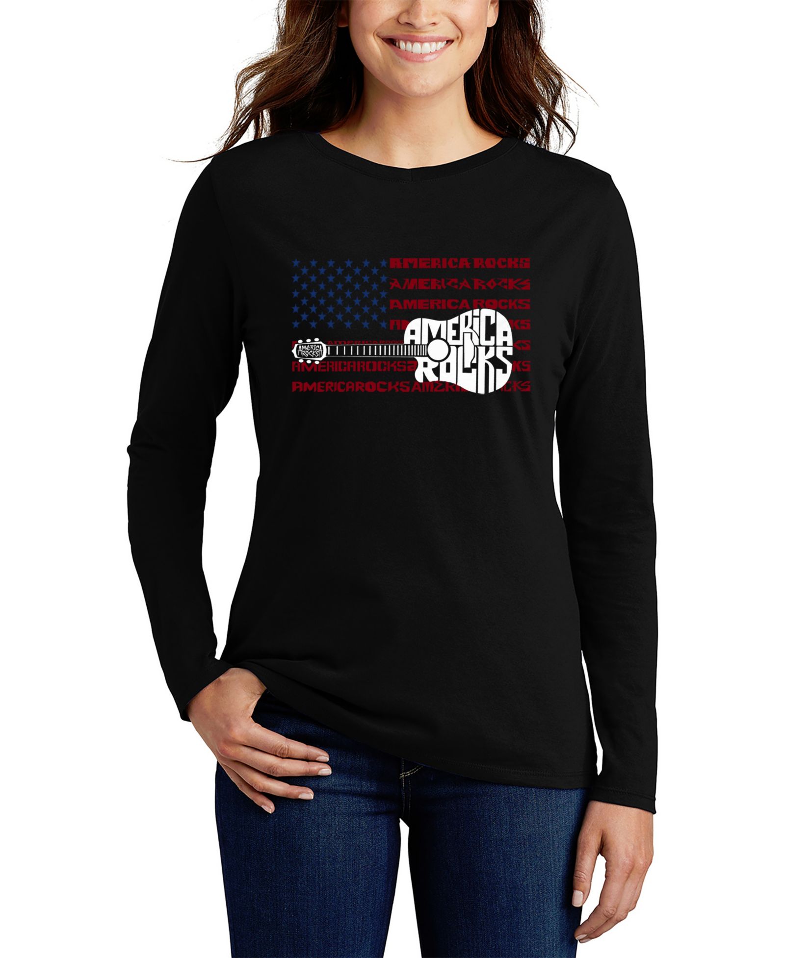 Женская футболка LA Pop Art America Rocks Word Art Long-Sleeve