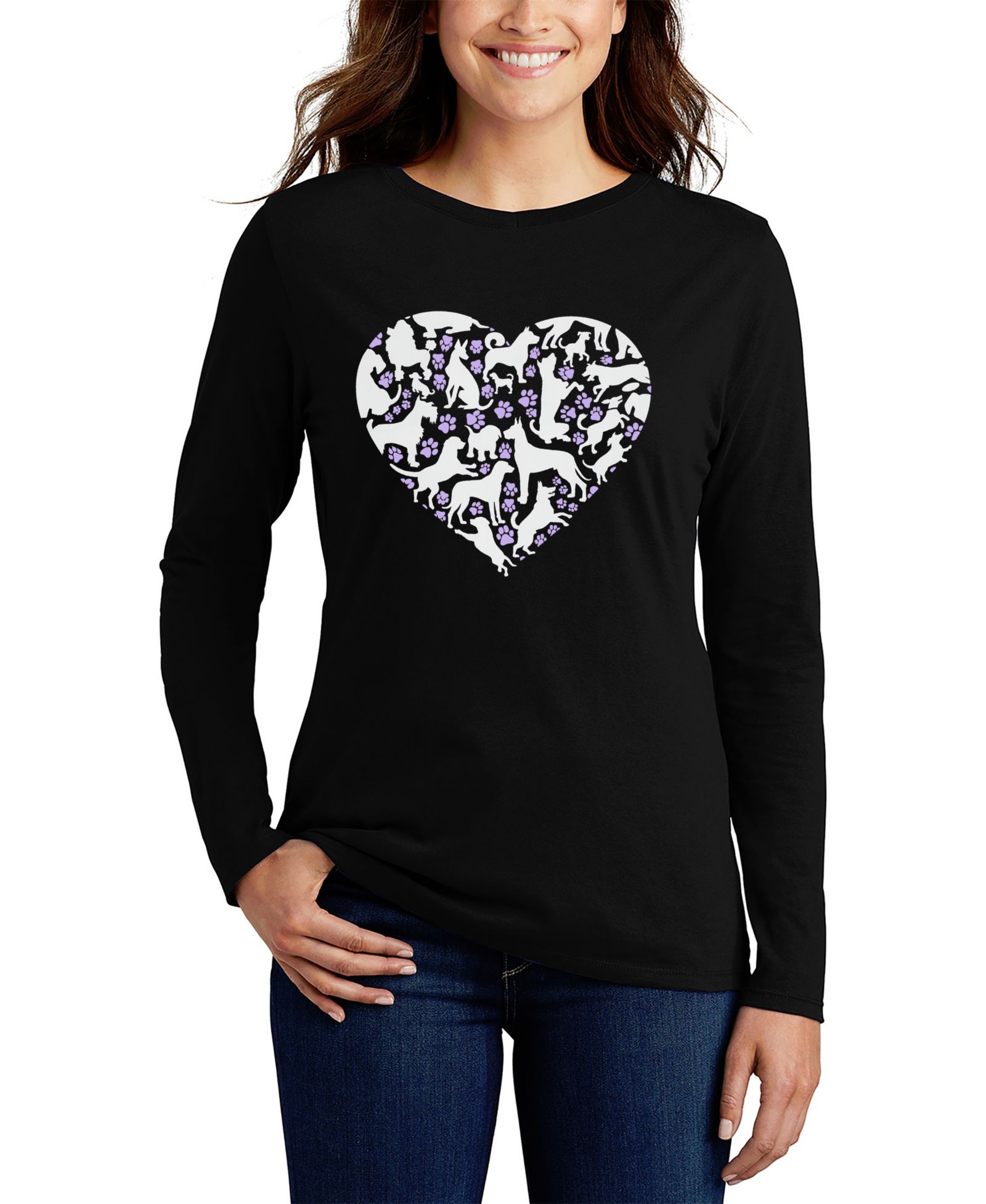 Женская футболка LA Pop Art Dog Heart Word Art с длинным рукавом