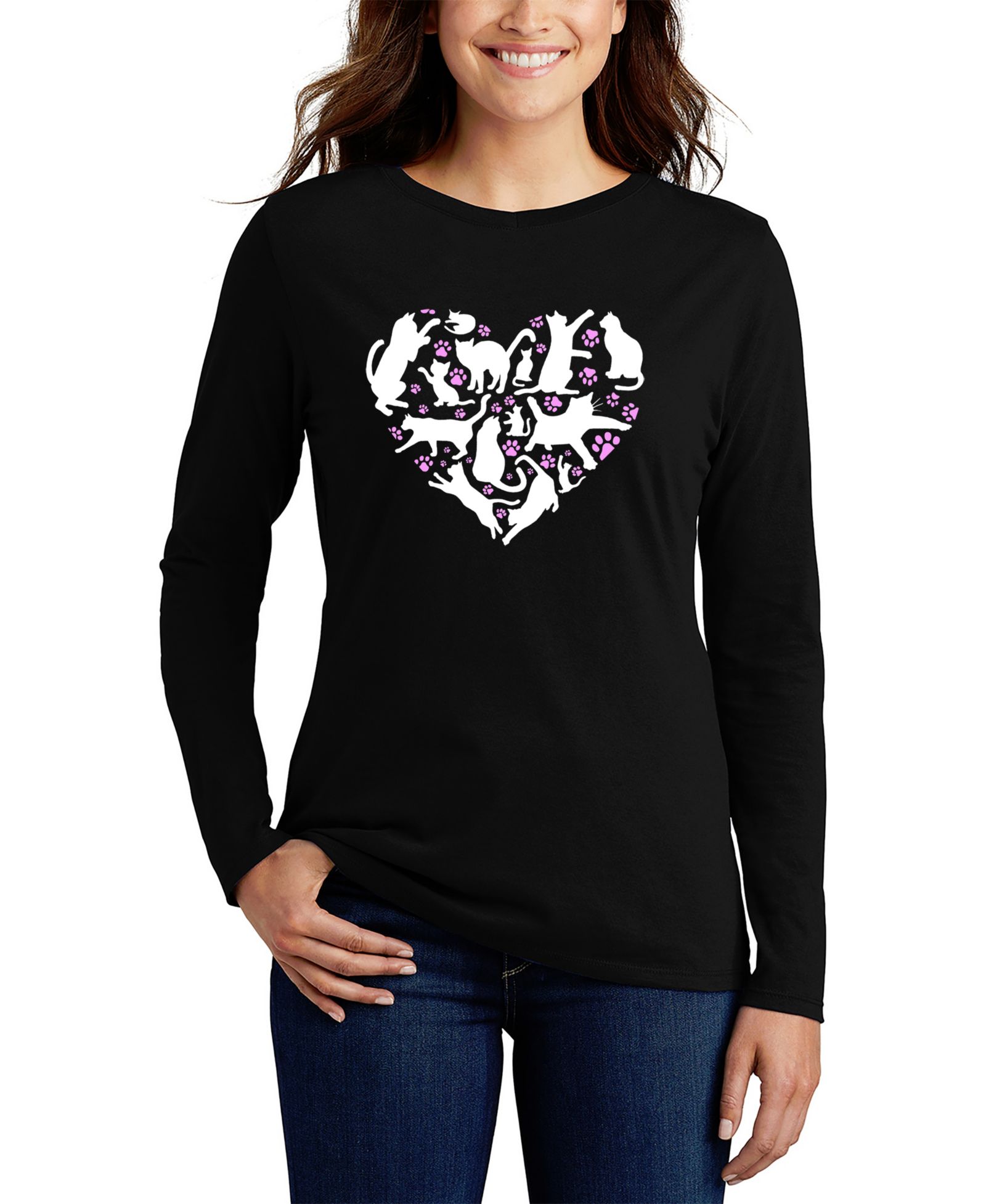 Женская футболка LA Pop Art Cat Heart Word Art Long-Sleeve