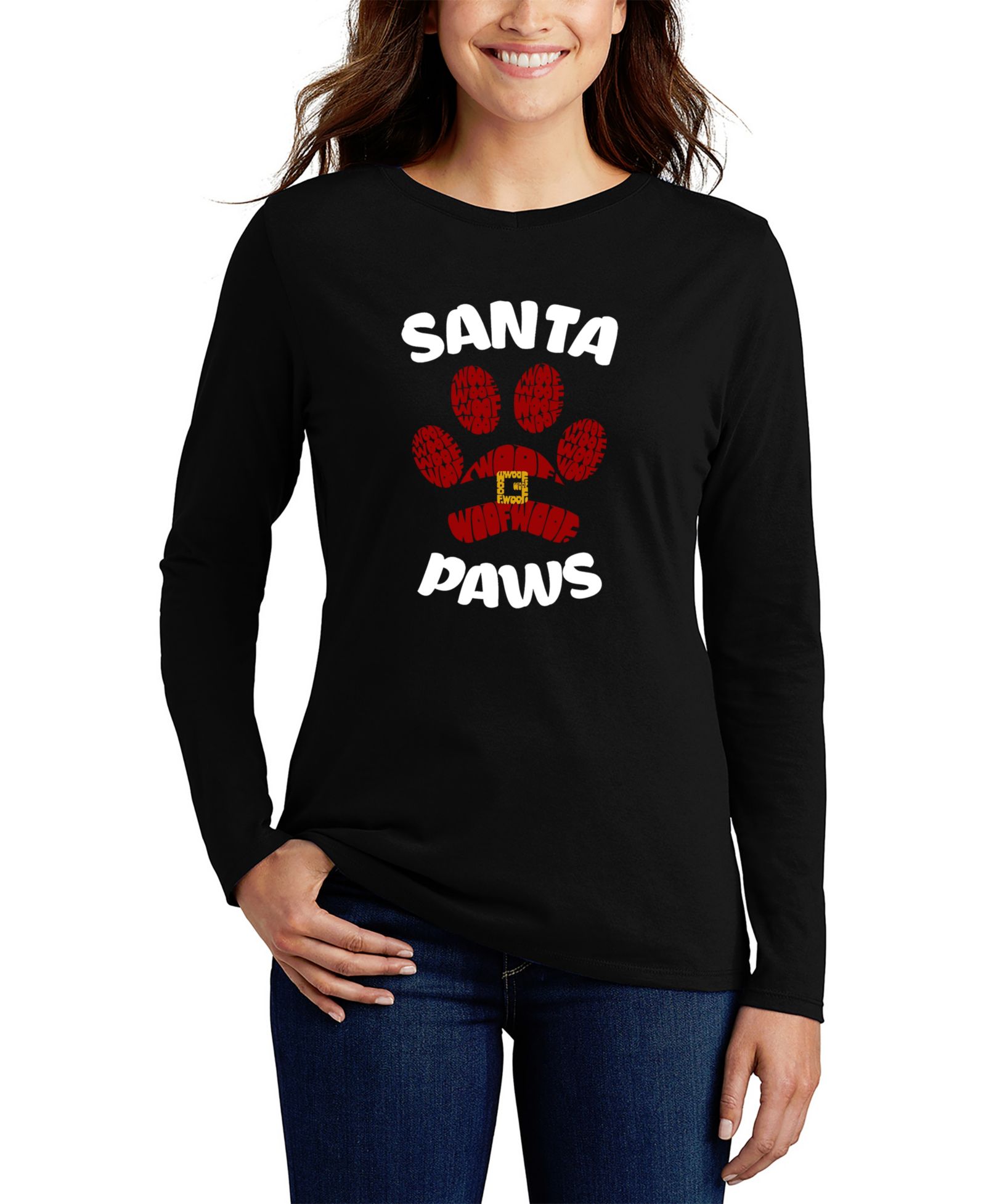 Женская футболка LA Pop Art Santa Paws Word Art с длинным рукавом
