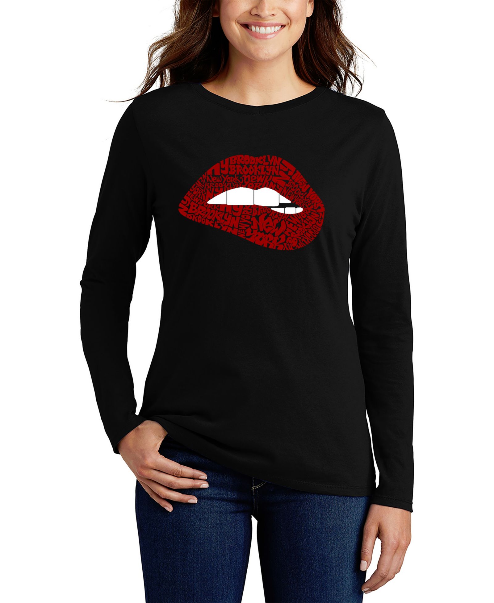 Женская футболка LA Pop Art Brooklyn Lips Word Art Long-Sleeve