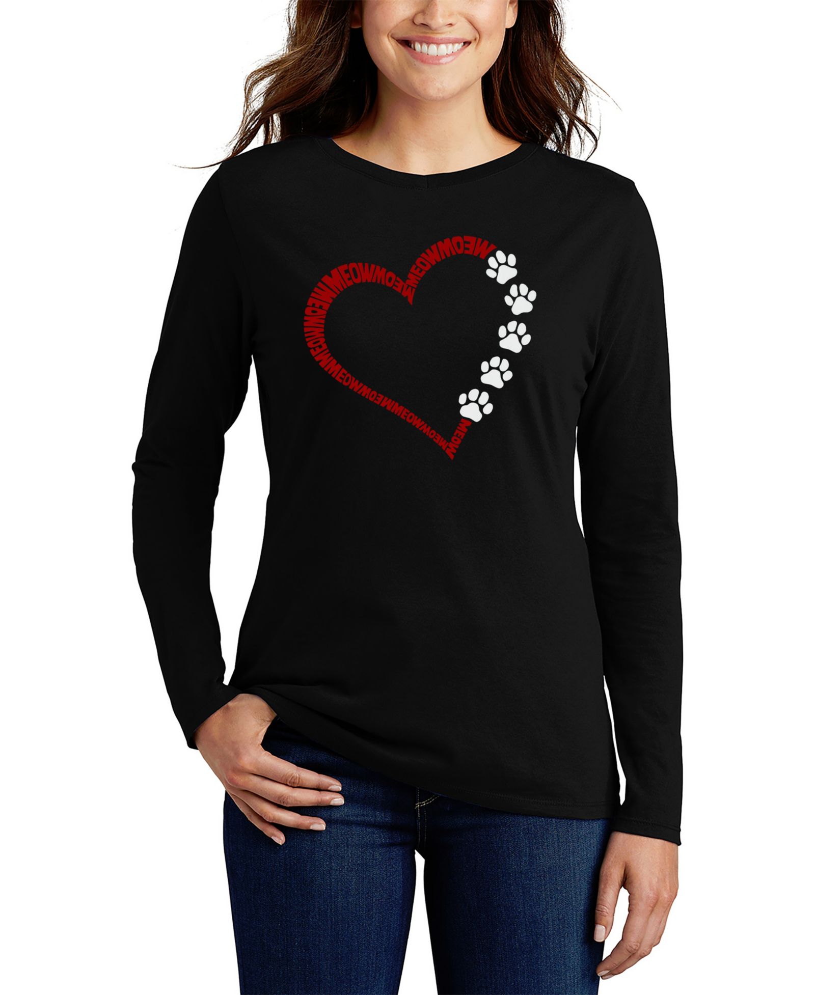 Женская футболка LA Pop Art Meow Heart Word Art Long-Sleeve