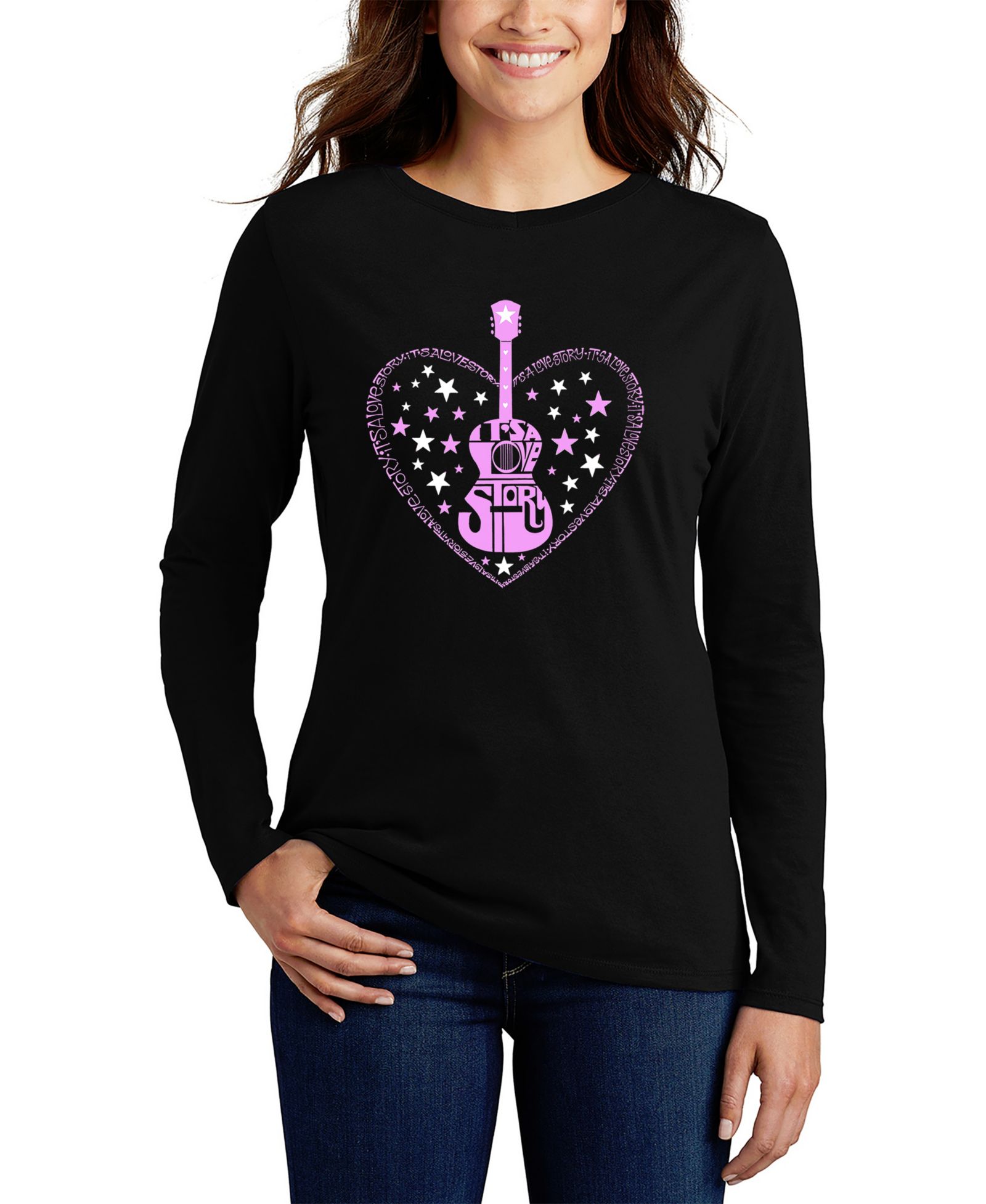 LA Pop Art Women's It's A Love Story  Word Art Long-Sleeve T-Shirt