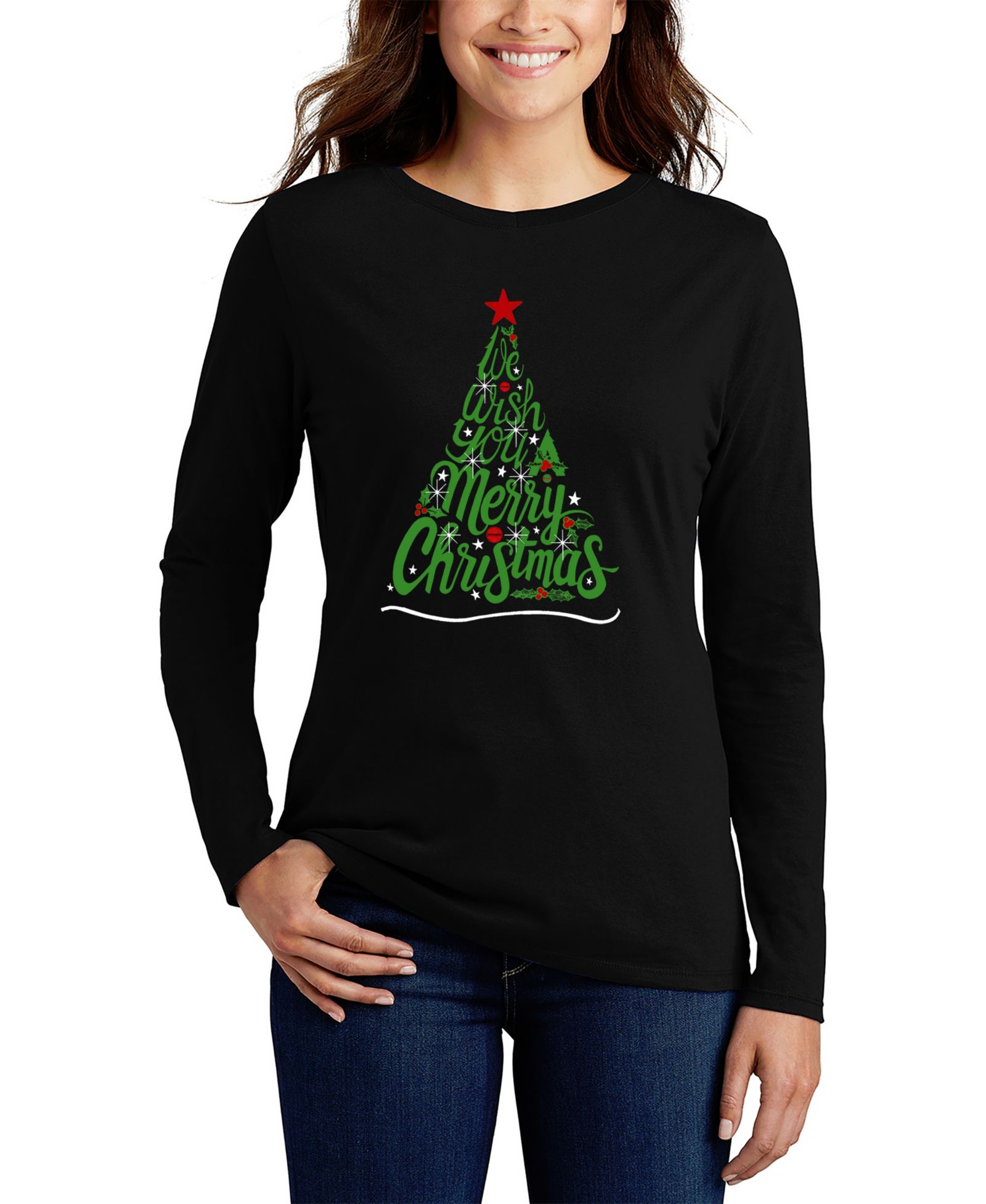 LA Pop Art Women's We Wish You A Merry Christmas Word Art Long-Sleeve T-Shirt