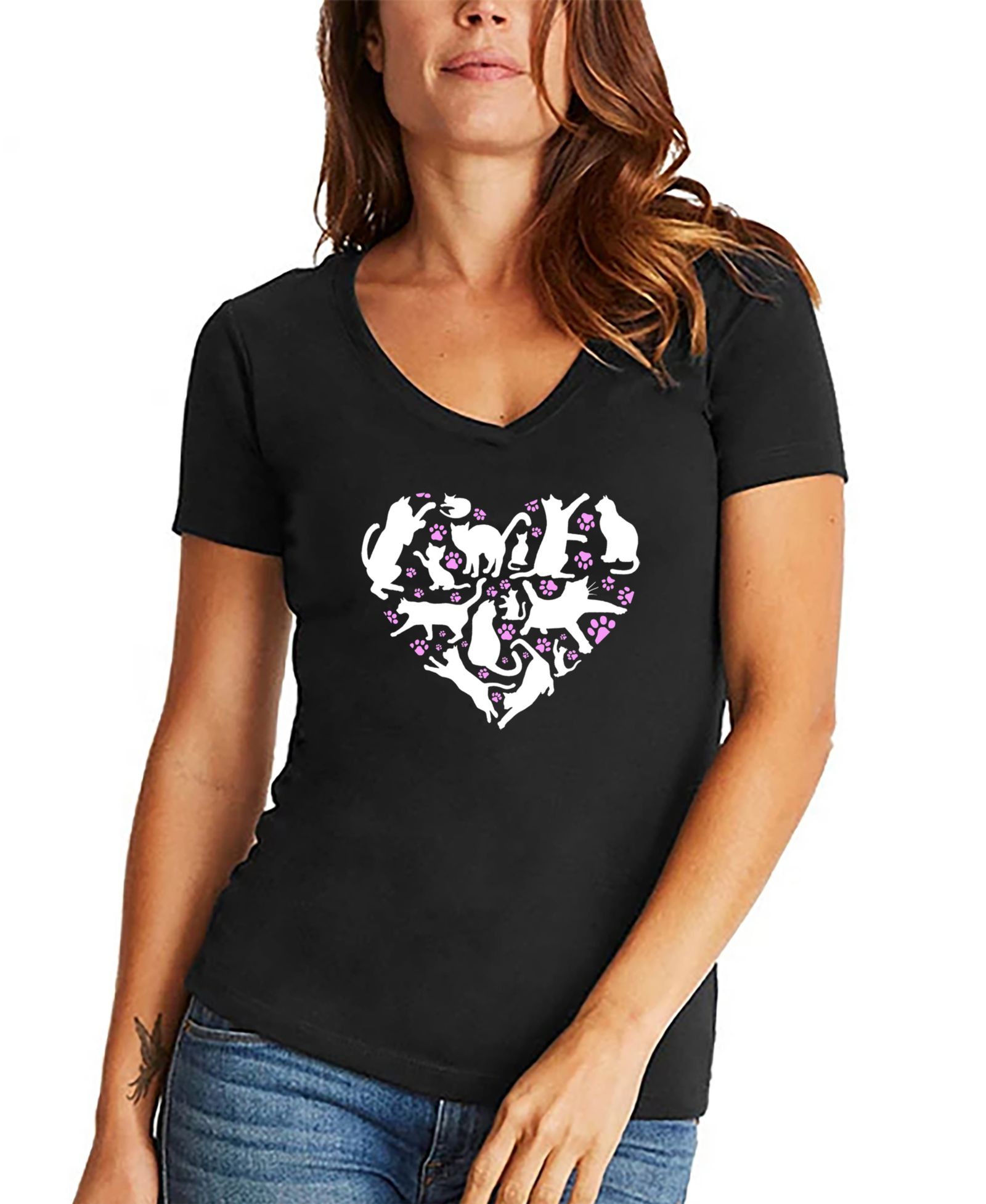 Женская футболка LA Pop Art Women's Cat Heart V-Neck