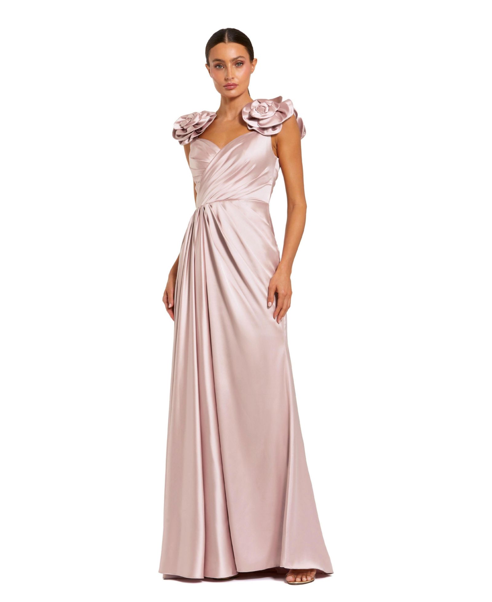 Женское вечернее платье Mac Duggal Faux Wrap Satin с 3D цветами