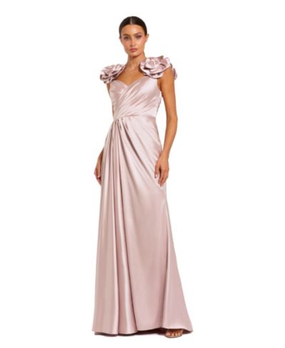 Женское вечернее платье Mac Duggal Faux Wrap Satin с 3D цветами