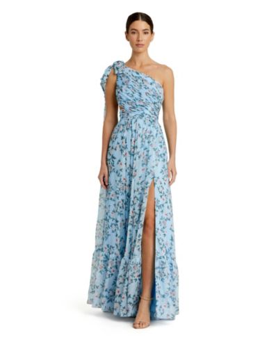 Mac Duggal Женское вечернее платье A-силуэта из шифона с цветочным принтом на одно плечо