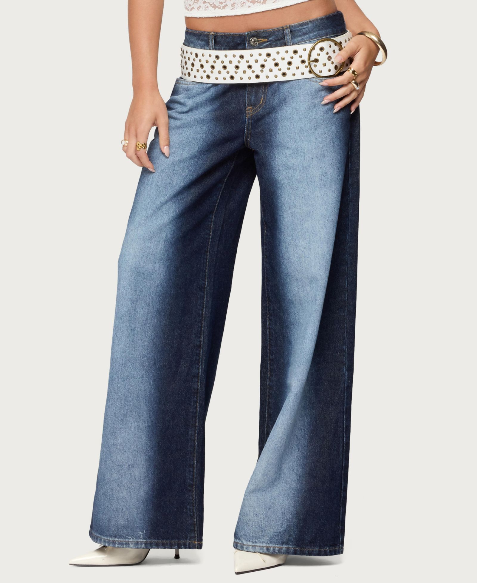 Edikted Women's Ema Bleach Washed Low Rise Jeans