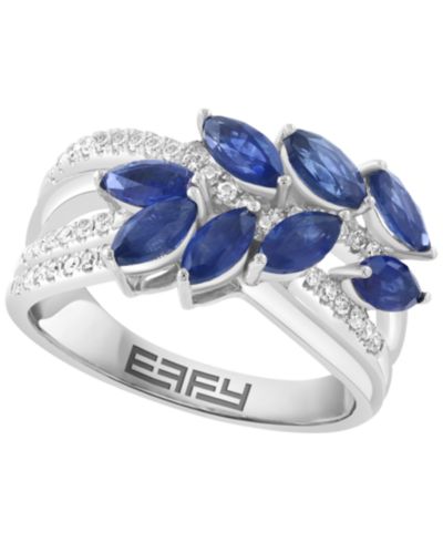 Кольцо EFFY Collection Sapphire (1-1/4 ct. t.w.) & Diamond (1/5 ct. t.w.) в белом золоте 14k