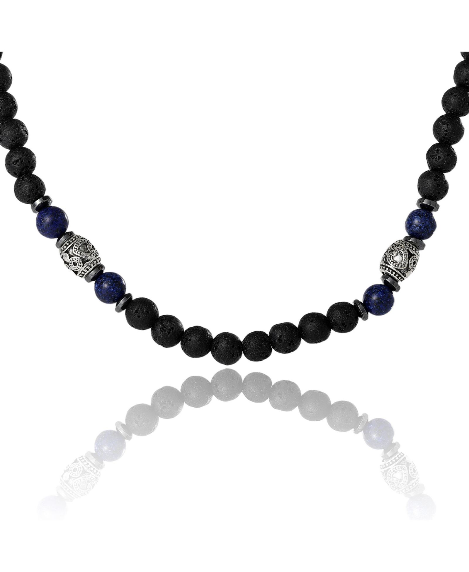 Мужское ожерелье Lucky Brand Lava Rock and Lapis Beaded 22'' с серебристыми акцентами